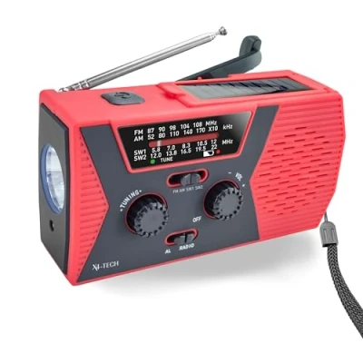 Abbildung von X4 TECH Portable FM/AM Solar Radio mit Taschen und Leselampe USB