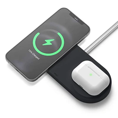 Abbildung von elago 2 in 1 Ladestation Kompatibel mit MagSafe Ladegerät iPhone 14, 13, 12 Serie, AirPods Pro 2, 3 [Ladegerät Nicht enthalten] (Schwarz)