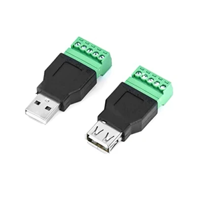 Abbildung von QWORK® 2 Stück USB Schraubanschluss Terinal Adapter Konverter, 2.0 Typ A Stecker&amp; Buchse zu 5 Poligen Schraubklemmen Datenübertragung (USB Stecker + Buchse)