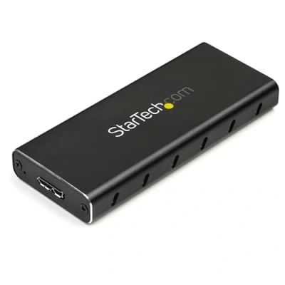 Abbildung von StarTech.com M.2 NGFF SATA Festplattengehäuse USB 3.1 (10Gbit/s) mit C Kabel, SSD Gehäuse, M.2, 10 Gbit/s, Anschluss, Schwarz, Silber