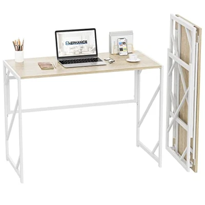 Abbildung von Elephance Faltbarer Schreibtisch Computertisch für Home Office, kein Zusammenbau Arbeitszimmer Bürotisch Tisch kleine Räume (Beige)