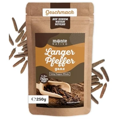 Abbildung von Pfefferkörner lang Monte Nativo (250g) Langer Pfeffer Long Pepper Langpfeffer Schonend getrocknete und aromatische Gewürze ideal zum Kochen Würzen Intesives Aroma Geschmack