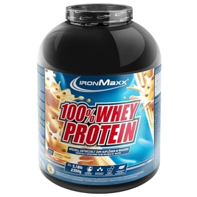 Abbildung von IronMaxx 100% Whey Protein Pulver Cookies und Cream 2350g Dose zuckerreduziertes, wasserlösliches Eiweißpulver aus Molkenprotein viele verschiedene Geschmacksrichtungen