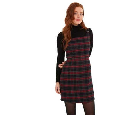 Abbildung von Joe Browns Damen Tartan Check Pinafore Mini Dress Lässiges Kleid, dunkelrot, 42