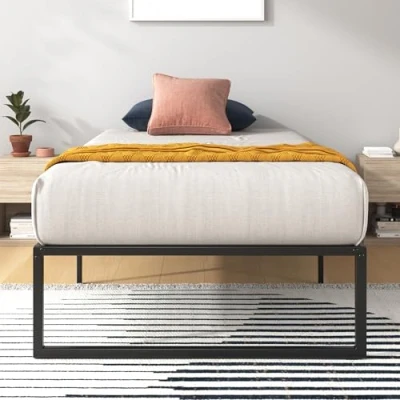 Abbildung von Zinus Lorelai Bett 100x200 cm Höhe 36 mit Stauraum unter dem Metall Plattformbettrahmen Schwarz