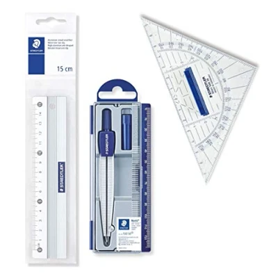 Abbildung von Staedtler 563 15 Lineal Metall, 15cm (Lineal + Zirkel Geodreieck)