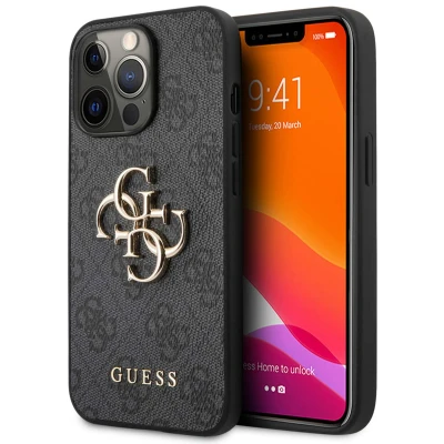 Abbildung von Guess 4G Metal Logo Hülle iPhone 13 Pro Max Grau GUHCP13X4GMGGR