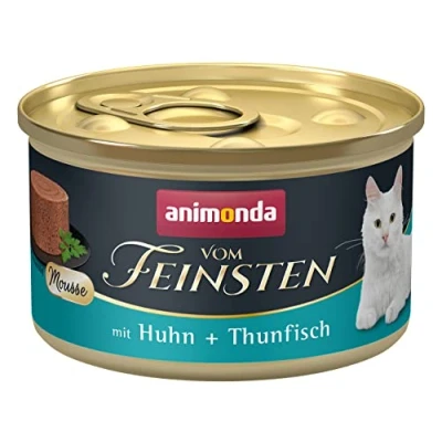 Abbildung von animonda vom Feinsten Mousse Katzenfutter Nass, Katzennassfutter für erwachsene Katzen, zuckerfrei, mit Huhn + Thunfisch, 12 x 85
