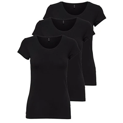 Abbildung von ONLY 3er Pack Damen T Shirt schwarz oder weiß Kurzarm lang Basic Sommer Shirts XS S M L XL 15209153