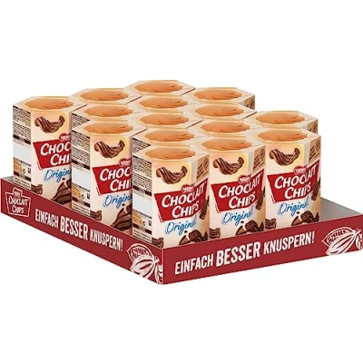 Abbildung von Nestlé CHOCLAIT CHIPS Original, leckere Knusperchips umhüllt mit leckerer Milchschokolade und verfeinert Dekorstreifen aus dunkler Schokolade, 15er Pack (15 x 115g)
