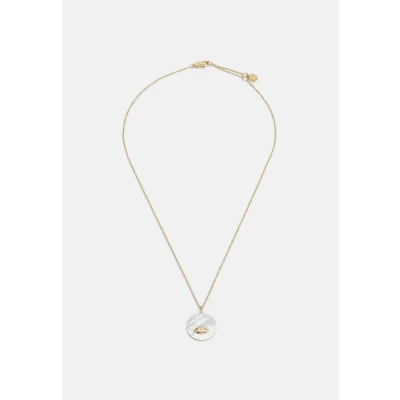 Abbildung von Fossil Women&#039;s goldfarbene Edelstahlkette mit Karabinerverschluss Runde Halskette Anhängern, Perlblau