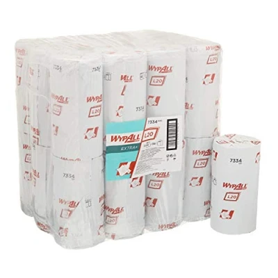 Abbildung von WypAll 7334 Papierwischtücher für Instandhaltungsarbeiten L20, kompakte Rollen, 2 lagig, blau (24 Rollen x 140 Wischtücher)