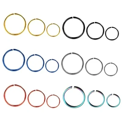 Abbildung von Liuxn 18 Stück 20 Gauge Edelstahl Nase Ring Ohrring Hoop für Körper Piercing, 6 Farben, 3 Größen