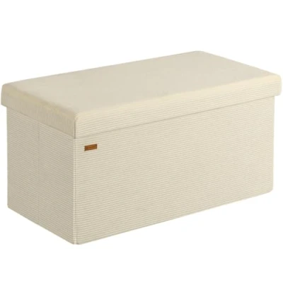 Abbildung von Casaria® Sitzbank mit Stauraum Beige Cord inkl. 2 Boxen Faltbar 300kg Belastbar 76x38cm Truhe für Wohnzimmer Schlafzimmer Flur Truhenbank Bank