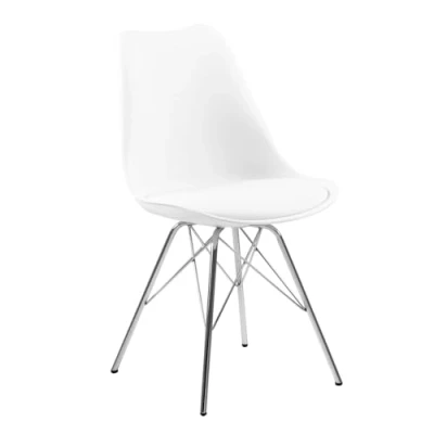 Abbildung von AC Design Furniture Emanuel Esszimmerstühle 4er Set, B: 48,5 x H: 85,5 T: 54 cm, Weiß/Chrom, PU/Metall, 4 Stk