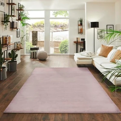Abbildung von Fashion4Home Teppich Wohnzimmer Einfarbig Teppich, Uni fürs Kinderzimmer, Schlafzimmer, Arbeitszimmer, Büro, Flur und Küche Kurzflor Rosa, Größe: 200x290 cm