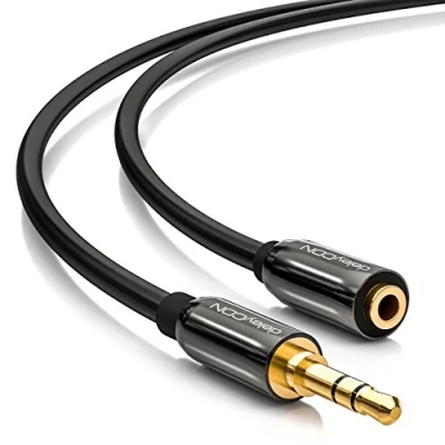 Abbildung von deleyCON 1,5m Stereo Audio Klinken Verlängerungskabel 3,5mm Buchse zu Stecker AUX Kabel Metallstecker Schwarz