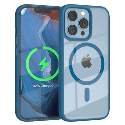 Abbildung von EAZY CASE Crystal TPU Hülle kompatibel mit iPhone 13 Pro Qi Charging, Silikon Kameraschutz, Slimcover, Handyhülle, Silikonhülle, Soft Case, Kratzschutz, Transparent/Dunkel Blau