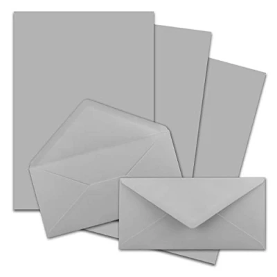 Abbildung von 25x Briefpapier Set DIN A4 mit Lang Briefumschlägen, Nassklebung Hellgrau mattes Schreibpapier Kuverts FarbenFroh by GUSTAV NEUSER
