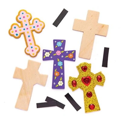 Abbildung von Baker Ross Holzmagneten „Kreuz“ (10 Stück) Bastelidee zu Ostern für Kinder zum Verzieren und als Dekoidee
