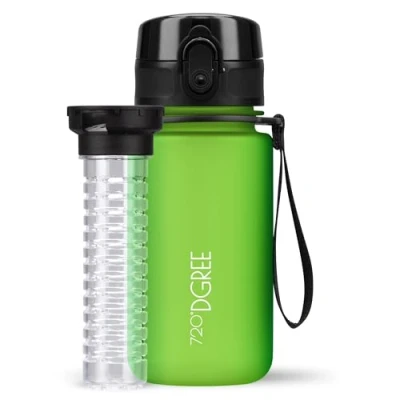 Abbildung von 720DGREE Kinder Trinkflasche 350ml “uberBottle“ softTouch +Früchtebehälter Auslaufsicher, BPA Frei Für Schule, Kindergarten, Mädchen &amp; Jungs ab 3 Jahre Kleine Wasserflasche, Leicht, Stoßfest