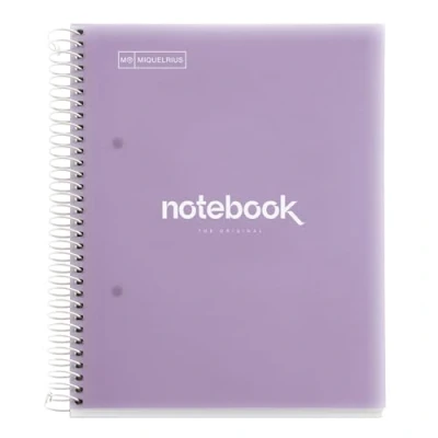 Abbildung von Miquelrius Notizbuch A5 Notebook Emotions, 120 Blatt 90 g/m², Horizontale Streifen 7 mm, 5 Farbige Streifen, Mikroperforierte Spirale, Polypropyleneinband, Lavendel