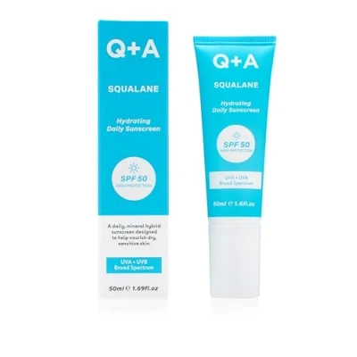 Abbildung von Q+A Squalane Feuchtigkeitsspendender Täglicher Sonnenschutz SPF 50: Schnell einziehend, nicht klebrig, Breitspektrum UVA/UVB, mit natürlichem Squalan &amp; Wiesenschaumöl, 95% natürlich, 50ml.
