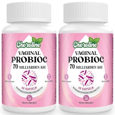 Abbildung von Cheroline Vaginal Probiotika für Frauen, 70 Milliarden KBE, 7 Stämme mit Prebioc Mischung, 13 in 1 Intimflora Probiotika, Vegane Kapseln (60 Stück (2er Pack))