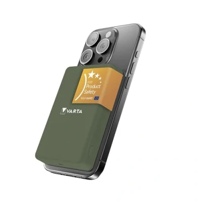 Abbildung von VARTA Power Bank 5.000mAh, magnetische kabellose Powerbank, Mag Pro on Demand, Wireless, 7,5W, Ladegerät mit USB Typ C, kompatibel MagSafe &amp; Qi Standard (iPhones Android), olivgrün