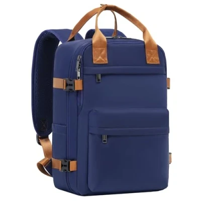 Abbildung von COOLIFE Handgepäck Rucksack für Ryanair 40x20x25 Reiserucksack Flugzeug 20L Klein Kabinengröße Tasche mit Laptopfach Weekender Kurze Trip (Blau/Braun, 40x25x20cm)