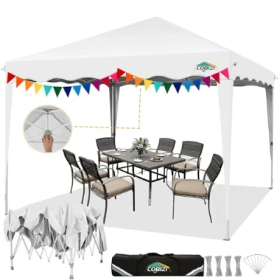 Abbildung von COBIZI Pavillon 3x3 Wasserdicht Stabil Winterfest Faltpavillon One Push UV Schutz Outdoor Partyzelt Wellige Traufe Festzelt Gartenpavillon Pop Up Pavillion Klappbar 3x3m Mit Tragetasche,Weiß