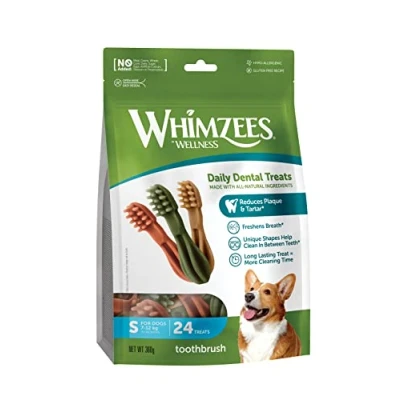 Abbildung von WHIMZEES By Wellness Zahnbürste, Kaustangen für kleine Hunde, Hundesnack zur Zahnpflege, Größe S, 24 Stück, ohne Zuckerzusatz, getreidefrei, natürlich, fettarm