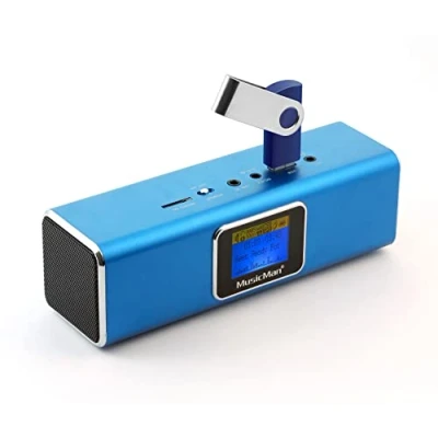 Abbildung von MusicMan TXX3548 MA Soundstation Stereo Lautsprecher mit integriertem wiederaufladbarem Akku und LCD Display (MP3 Player, Radio, microSD Kartensteckplatz, USB Steckplatz), Blau
