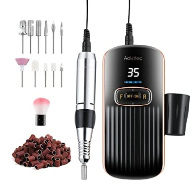 Abbildung von Elektrischer Nagelfräser für Gelnägel Acrylnägel, Aokitec Elektrische Nagelfeile mit LCD Display 35000 U/Min Verstellbar Professionell Nagelpflege Maniküre Pediküre Set Zuhause Nagelstudio