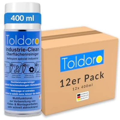 Abbildung von Toldoro Industriereiniger, Etikettenentferner, Maschinenreiniger, Klebereste Entferner, Klebstoffentferner, Etikettenlöser, Entfetter Spray (12x 400ml)
