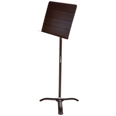 Abbildung von Amazon Basics Faltbarer Orchester Notenständer, Höhenverstellbar von 108 bis 162 cm, Kippbar, Steh und Sitzverwendung, Stabil, Dreibein Stativ, Schwarz