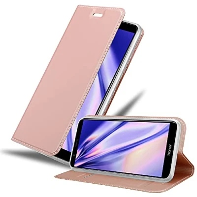 Abbildung von Cadorabo Hülle kompatibel mit Honor 7X aus Premium Kunst Leder Flip Klappbare Stoßfeste Magnetische [Standfunktion] [Kartenfächern] Cover für Tasche in Rosa