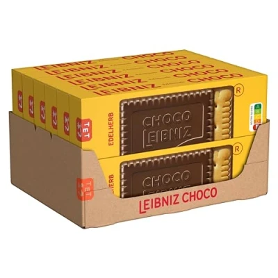 Abbildung von LEIBNIZ Choco Edelherb, 12er Pack, knusprige Butterkekse eingebettet in Zartbitterschokolade, Großpackung als Vorrat oder zum Verkauf (12 x 125 g)