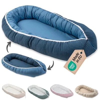 Abbildung von ULLENBOOM Babynest 100% OEKO TEX Materialien &amp; Made in EU, Blau Babynestchen Neugeborene aus kuscheliger Baumwolle, Ideal als Reisebett Kuschelnest geeignet