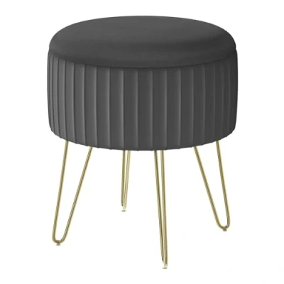 Abbildung von WOLTU Sitzhocker mit Stauraum, Kleiner Hocker rund, Polsterhocker, Metallbeinen, für Wohnzimmer Schlafzimmer Ankleidezimmer, φ31,5xH37,5 cm, Dunkelgrau