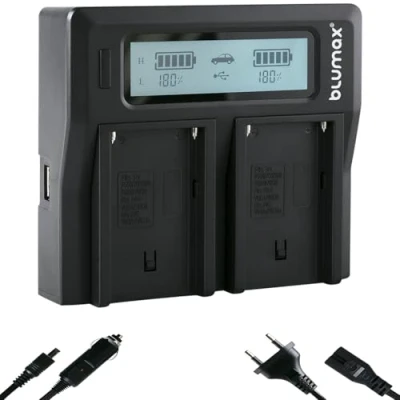 Abbildung von Doppel Ladegerät ersetzt Sony NP F970 / F960 Dual Charger kompatibel mit F990 F550 F750 FM50 FM500H FM500 2 Akkus gleichzeitig Laden