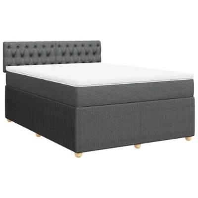 Abbildung von vidaXL Boxspringbett, Doppelbett mit Matratze Matratzenauflage, Bettgestell Kopfteil, Polsterbett Bett für Schlafzimmer, Dunkelgrau 140x190cm Stoff
