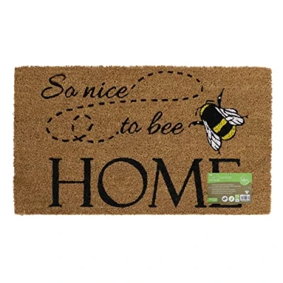 Abbildung von JVL Fußmatte Nice to Bee Home, Kokosfaser mit Latexrückseite, umweltfreundlich, naturfarben, ca. 40 x 70 cm, 02 870
