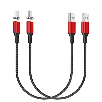 Abbildung von NetDot Gen10 USB C Nylon geflochtenes magnetisches Schnellladekabel mit seitlicher LED kompatibel Typ Gerät (0.3m/2 Packung rot)