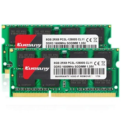 Abbildung von Kuesuny 16 GB KIT (2 x 8 GB) DDR3L / DDR3 1600 MHz Sodimm RAM PC3L PC3 12800S 12800 1,35 V 1,5 CL11 204 Pin 2RX8 Dual Rank ohne Puffer ECC