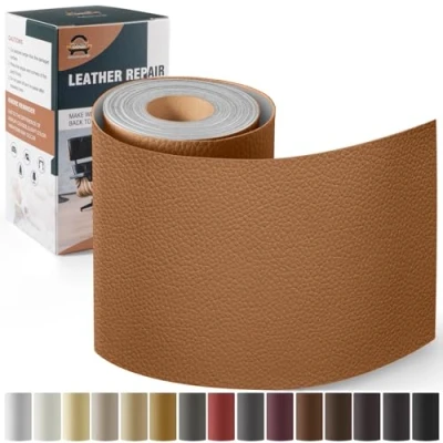Abbildung von Leder Reparatur Set Hellbraun,OAZ Kunstleder Selbstklebend 10 x 160 cm,Kunstleder Reparaturset Patch Selbstklebende Lederflicken für Autositze Möbel Sofa Taschen
