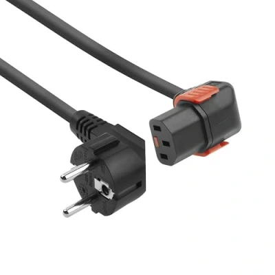 Abbildung von C13 IEC Lock+ Netzkabel gewinkelt, Kaltgerätekabel 1 Meter, Buchse nach CEE 7/7 Stecker AK5255
