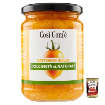 Abbildung von 12x Così Com&#039;è Datterino Giallo Dolcimetà ,Gelbe Tomate Halbiert,Italienische Tomaten,350g Glas + Italian Gourmet Polpa di Pomodoro 400g Dose