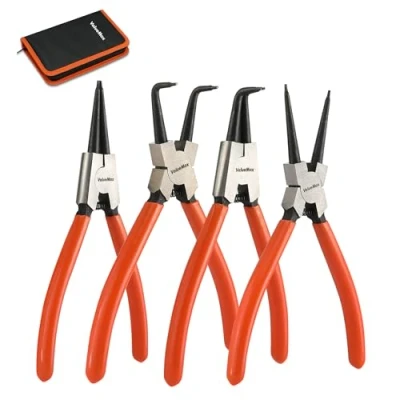 Abbildung von ValueMax Sprengringzangensatz 4tlg.,Sicherungsringzange Set 180mm mit Tasche, für Innen und Außensicherungen, gerade, gebogen, Seegeringzangen