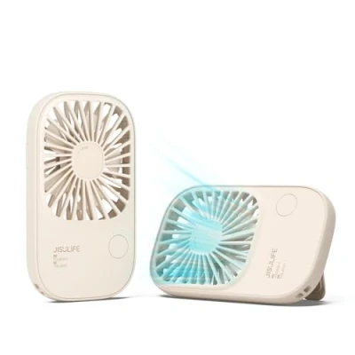 Abbildung von JISULIFE Handventilator, Mini Ventilator, Kleiner Tragbarer Ventilator mit Halterung, Wiederaufladbarer USB Wimpernventilator 3 Geschwindigkeiten, Make Up für Das Büro im Freien Braun